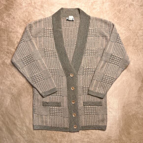 Vintage 70s The Villager Patchwork Plaid Knit Cardigan Sweater V Neck Academia - Picture 10 of 10